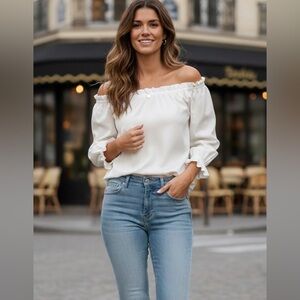 Oscar de la Renta White Off-Shoulder Blouse size 10